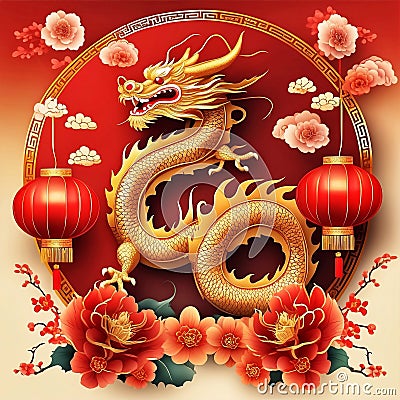 Happy chinese new year 2024. Year of the golden dragon. Stock Photo
