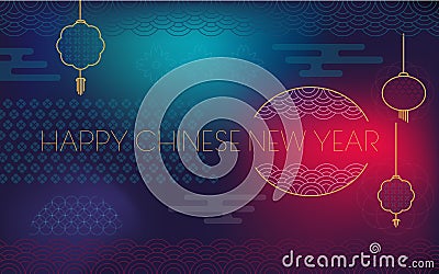 Happy Chinese New Year for greetings card, flyers, invitation, posters, brochure, banners, cover of a site. Modern geometric Vector Illustration