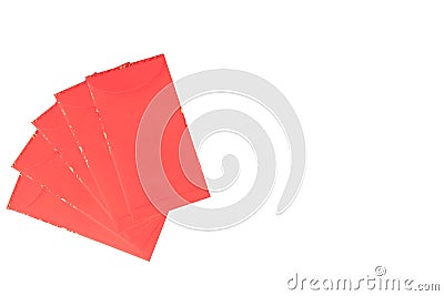 Happy Chinese new year, Hand holding red envelope or called Angpao isolated on white background. Stock Photo