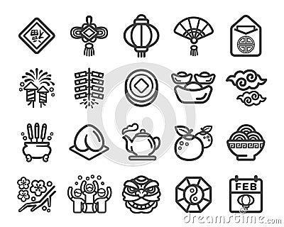 Happy chinese new year icon set Vector Illustration