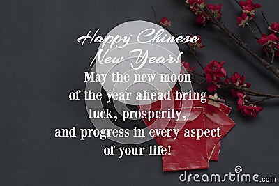 Happy Chinese New Year. May the new moon of the year ahead bring luck, prosperity and progress in every aspect of your life. Stock Photo