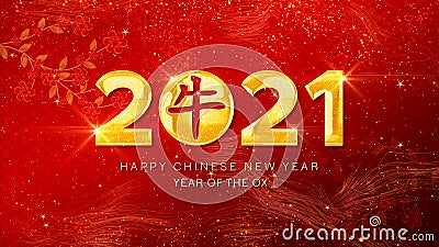 Happy Chinese New Year 2021, Year Of The Ox also known as the Spring Festival red background. Stock Photo