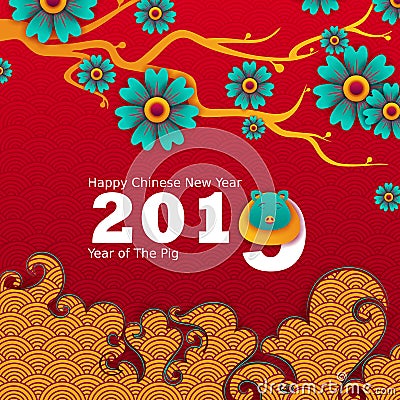 Happy Chinese New Year2019, Year of Pig greeting background Vector Illustration