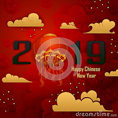 Happy Chinese New Year2019, Year of Pig greeting background Vector Illustration