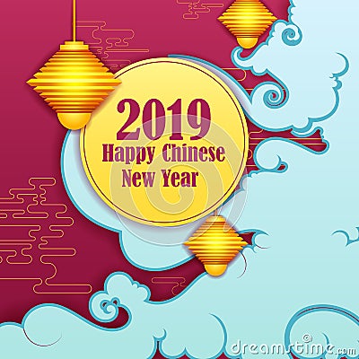 Happy Chinese New Year2019, Year of Pig greeting background Vector Illustration