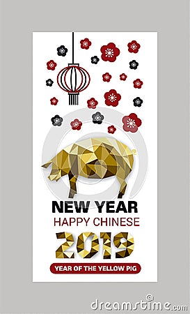 Happy chinese year of the yellow pig card in low poly style Stock Photo