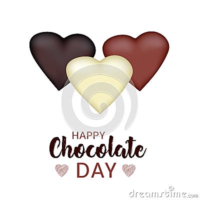 Happy Chocolate Day background with hearts from black, brown and Vector Illustration