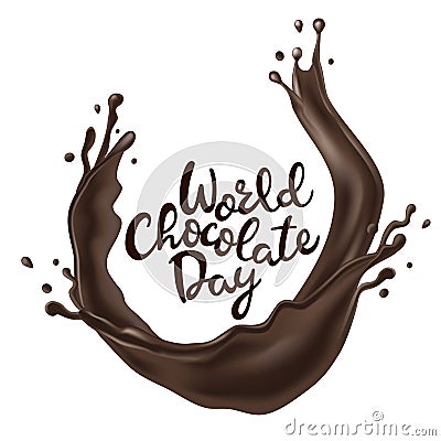 Happy Chocolate Day background with melted chocolate swirl Vector Illustration