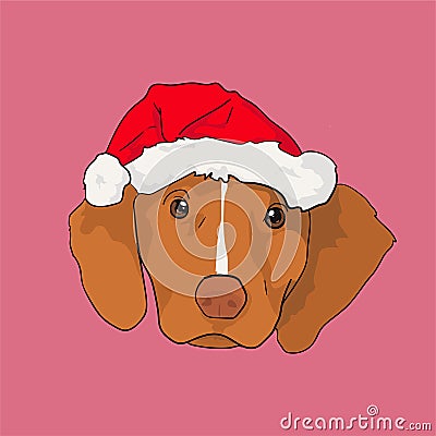 Happy Christmas with Dog with Santa Claus Hat. cute art Vector Illustration