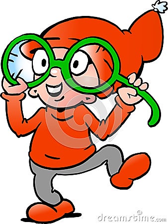 Happy Christmas Elf with big green glasses Cartoon Illustration