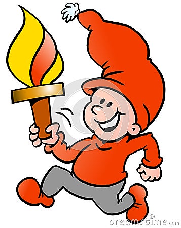 Happy Christmas Elf running with a torch flame Vector Illustration