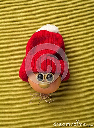 Happy Christmas onion in santa hat Stock Photo