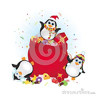 Happy Christmas penguins Vector Illustration