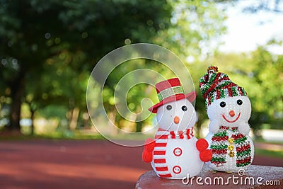Happy christmas with two snoman Stock Photo