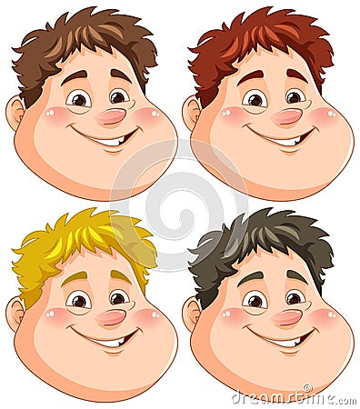 Happy chubby boy face in different hair colour Vector Illustration