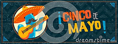 Happy cinco de mayo cactus mariachi web banner Vector Illustration