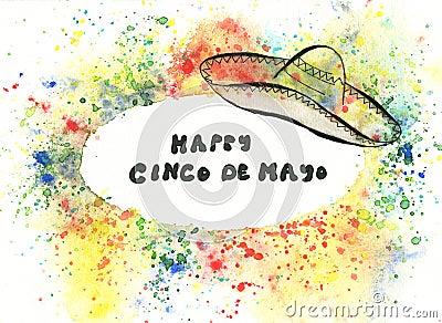 Cinco de Mayo illustration with sombrero and hand lettering Cartoon Illustration