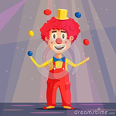 Happy circus clown. Cartoon vector illustration Vector Illustration