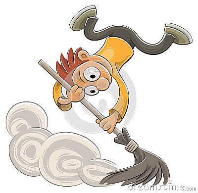 Happy cleaner sweeping dust with a broom Vector Illustration
