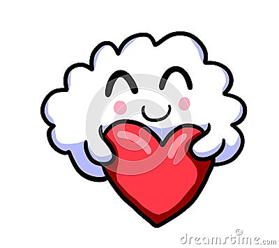 Happy Cloud Hugging a Heart Cartoon Illustration