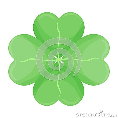 Happy clover leaf on a white background for St. Patrick s Day. Vector four-leaf clover Vector Illustration