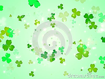 Happy clover leafs for St. Patrick`s day in green color background Stock Photo