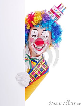 Happy clown with the blank board Stock Photo
