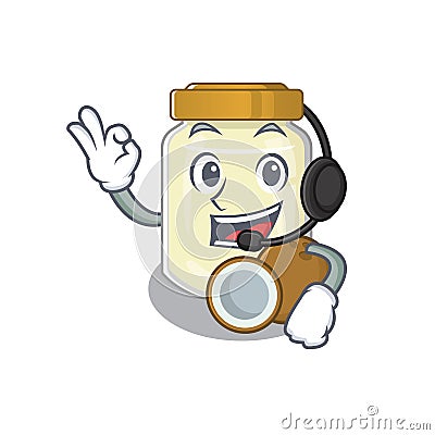 Happy coconut butter mascot design style wearing headphone Vector Illustration