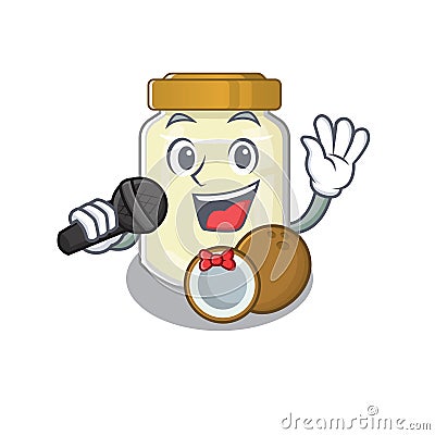 Happy coconut butter singing on a microphone Vector Illustration