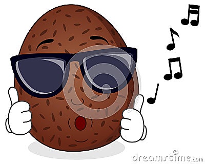 Happy Coconut Whistling with Sunglasses Vector Illustration