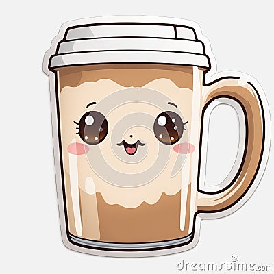 Happy Coffee Cup Sticker Cartoon Illustration