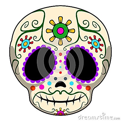 Happy colored mexican skull cartoon Vector Illustration