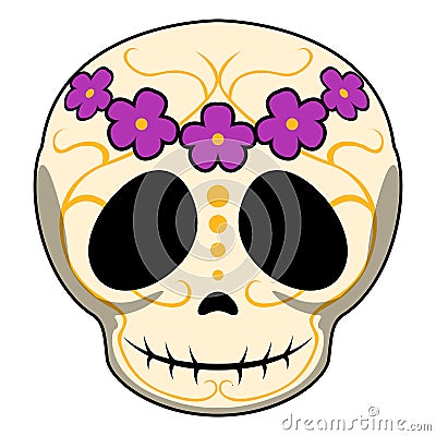 Happy colored mexican skull cartoon Vector Illustration