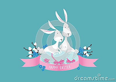 Happy colorful easter bunnies composition vector Vector Illustration