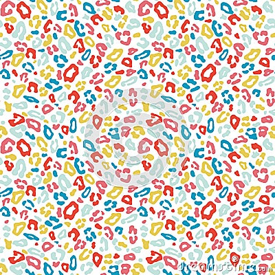 Happy colorful leopard skin spots in pink, green, yellow and red colors on white background. Vector Illustration