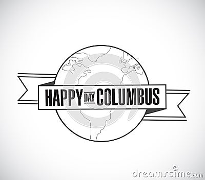 happy columbus day line globe ribbon message Stock Photo