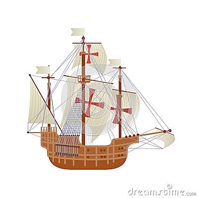 Happy Columbus Day National Usa Holiday Greeting Card With Ship Isolated On White Background Vector Illustration