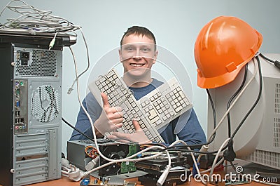 Computer technician specialist. PC repairman. Stock Photo