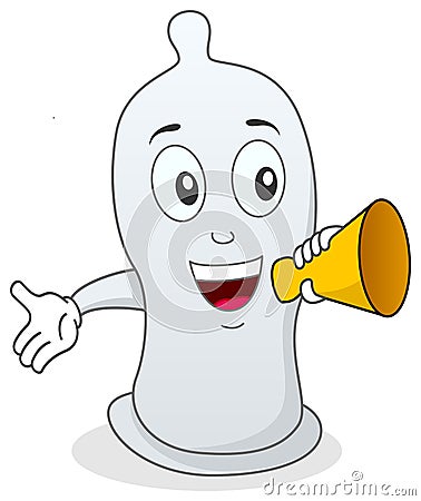 Happy Condom Holding a Megaphone Vector Illustration