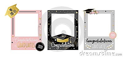 Happy congratulating graduates photo booth set Vector Illustration