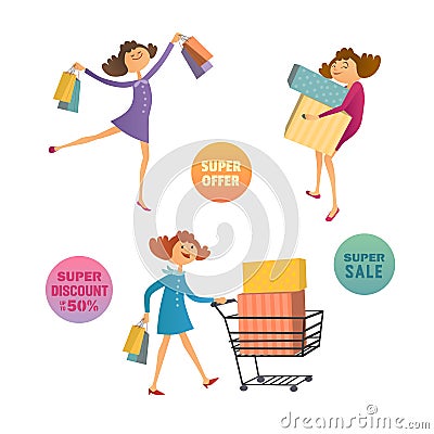 Happy consumers concept Vector Illustration