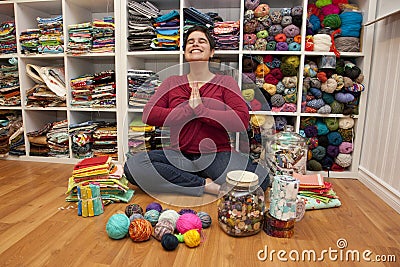Happy and content in craft space Stock Photo
