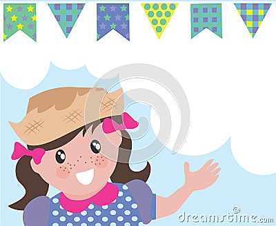 Happy Country Girl Vector Illustration