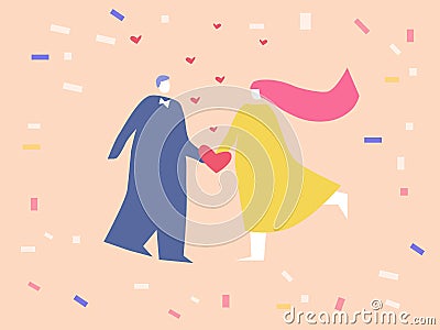 Happy couple on confetti background Vector Illustration