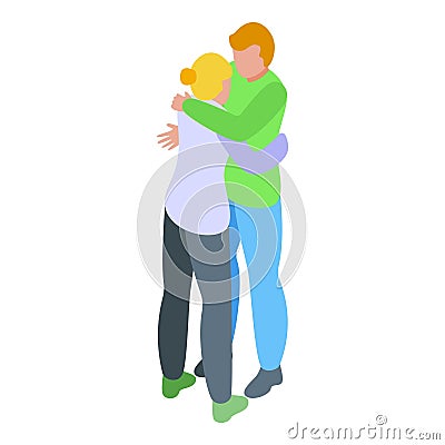 Happy couple embrace icon isometric vector. Outdoor meet Stock Photo