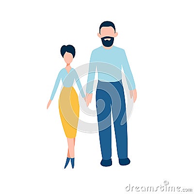 Happy couple flat icons set - man and woman holding their hands together. Stock Photo