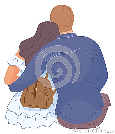 Happy couple hug back view. Romantic relationship Vector Illustration