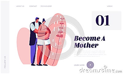 Happy Couple of Husband and Wife Prepare Become Parents. Man Embracing Pregnant Woman with Big Belly. Young Family Waiting Baby Vector Illustration