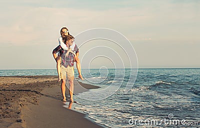 Happy couple in love on beach summer vacations. Stock Photo