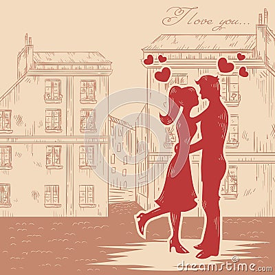 Happy couple in love with hearts Vector Illustration